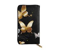 HCBPWVQA Portefeuille en cuir pour femme et homme - Grand porte-cartes de crédit - Papillons blancs et noirs - Avec fermeture éclair - Porte-téléphone - Long sac à main de voyage, noir, One Size,