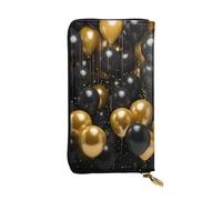 HCBPWVQA Portefeuille en cuir pour homme et femme - Grand porte-cartes de crédit - Ballons noirs et dorés - Avec fermeture éclair - Porte-téléphone - Long sac à main de voyage
