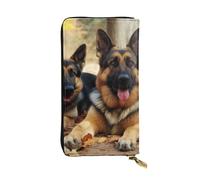HCBPWVQA Portefeuille en cuir pour homme et femme - Grand porte-cartes de crédit - Berger allemand - Avec fermeture éclair - Support de téléphone - Long sac à main de voyage - Noir - Taille unique -