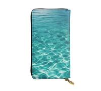 HCBPWVQA Portefeuille en cuir pour homme et femme - Grand porte-cartes de crédit - Bleu aqua - Avec fermeture éclair - Support de téléphone - Long sac à main de voyage - Noir - Taille unique -