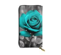 HCBPWVQA Portefeuille en cuir pour homme et femme - Grand porte-cartes de crédit - Bleu sarcelle - Gris - Rose - Avec fermeture éclair - Support de téléphone - Long sac à main de voyage - Noir -