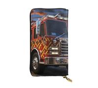 HCBPWVQA Portefeuille en cuir pour homme et femme - Grand porte-cartes de crédit - Camion de pompiers avec fermeture éclair - Support de téléphone - Long sac à main de voyage - Noir - Taille unique -