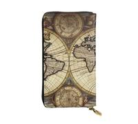 HCBPWVQA Portefeuille en cuir pour homme et femme - Grand porte-cartes de crédit - Carte du monde antique - Portefeuille avec fermeture éclair - Support de téléphone - Long sac à main de voyage - Noir