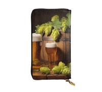 HCBPWVQA Portefeuille en cuir pour homme et femme - Grand porte-cartes de crédit - Cônes de bière et de houblon - Avec fermeture éclair - Support de téléphone - Long sac à main de voyage - Noir -