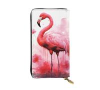 HCBPWVQA Portefeuille en cuir pour homme et femme - Grand porte-cartes de crédit - Flamant rose - Portefeuille aquarelle avec fermeture éclair - Support de téléphone - Long sac à main de voyage - Noir