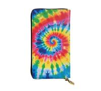 HCBPWVQA Portefeuille en cuir pour homme et femme - Grand porte-cartes de crédit - Imprimé tie-dye arc-en-ciel - Avec fermeture éclair - Support de téléphone - Long sac à main de voyage - Noir -