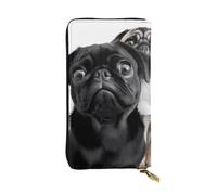 HCBPWVQA Portefeuille en cuir pour homme et femme - Grand porte-cartes de crédit - Joli carlin noir avec fermeture éclair - Support de téléphone - Long sac à main de voyage - Noir - Taille unique -