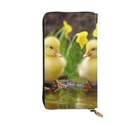 HCBPWVQA Portefeuille en cuir pour homme et femme - Grand porte-cartes de crédit - Motif canards mignons - Avec fermeture éclair - Support de téléphone - Long sac à main de voyage - Noir - Taille