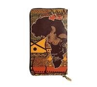 HCBPWVQA Portefeuille en cuir pour homme et femme - Grand porte-cartes de crédit - Motif carte africaine - Motif ethnique - Avec fermeture éclair - Support de téléphone - Long sac à main de voyage -