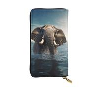 HCBPWVQA Portefeuille en cuir pour homme et femme - Grand porte-cartes de crédit - Motif éléphant d'Afrique - Avec fermeture éclair - Support de téléphone - Long sac à main de voyage - Noir - Taille
