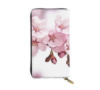 HCBPWVQA Portefeuille en cuir pour homme et femme - Grand porte-cartes de crédit - Motif fleurs de cerisier - Avec fermeture éclair - Support de téléphone - Long sac à main de voyage - Noir - Taille