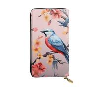 HCBPWVQA Portefeuille en cuir pour homme et femme - Grand porte-cartes de crédit - Motif fleurs et oiseaux - Avec fermeture éclair - Support de téléphone - Long sac à main de voyage - Noir - Taille