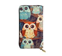 HCBPWVQA Portefeuille en cuir pour homme et femme - Grand porte-cartes de crédit - Motif hibou - Avec fermeture éclair - Support de téléphone - Long sac à main de voyage - Noir - Taille unique -