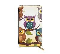 HCBPWVQA Portefeuille en cuir pour homme et femme - Grand porte-cartes de crédit - Motif hiboux et oiseaux - Avec fermeture éclair - Support de téléphone - Long sac à main de voyage - Noir - Taille
