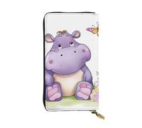 HCBPWVQA Portefeuille en cuir pour homme et femme - Grand porte-cartes de crédit - Motif papillon et hippopotame - Avec fermeture éclair - Support de téléphone - Long sac à main de voyage - Noir -