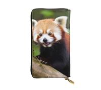 HCBPWVQA Portefeuille en cuir pour homme et femme - Grand porte-cartes de crédit - Petit panda rouge - Avec fermeture éclair - Support de téléphone - Long sac à main de voyage - Noir - Taille unique -