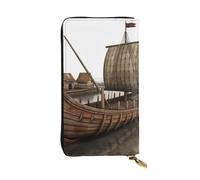 HCBPWVQA Portefeuille en cuir pour homme et femme - Grand porte-cartes de crédit - Portefeuille bateau avec fermeture éclair - Support de téléphone - Long sac à main de voyage - Noir - Taille unique -