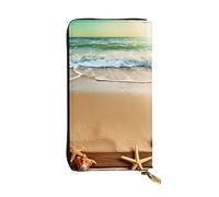 HCBPWVQA Portefeuille en cuir pour homme et femme - Grand porte-cartes de crédit - Portefeuille sur le thème de la plage avec fermeture éclair - Support de téléphone - Long sac à main de voyage - Noir