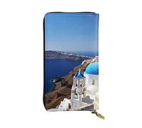 HCBPWVQA Portefeuille en cuir pour homme et femme - Grand porte-cartes de crédit Santorin - Avec fermeture éclair - Support de téléphone - Noir - Taille unique - Décontracté, Noir , Taille unique,
