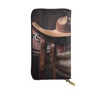 HCBPWVQA Portefeuille en cuir pour homme et femme - Grand porte-cartes de crédit - Selle de cheval avec chapeau de cowboy - Portefeuille sauvage avec fermeture éclair - Support de téléphone - Long sac