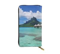 HCBPWVQA Portefeuille en cuir pour homme et femme - Grand porte-cartes de crédit Tahiti - Portefeuille avec fermeture éclair - Support de téléphone - Long sac à main de voyage - Noir - Taille unique -
