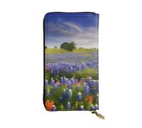 HCBPWVQA Portefeuille en cuir pour homme et femme - Grand porte-cartes de crédit - Texas Bluebonnets - Portefeuille avec fermeture éclair pour téléphone portable - Noir - Taille unique - Décontracté,