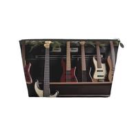HCBPWVQA Trousse de maquillage en cuir pour femme - Trousse de toilette de voyage pour guitare, basse, instruments de musique - Grande trousse de maquillage avec fermeture éclair, Argenté, One Size