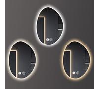 HCBUTAE LED Miroir de Salle de Bain Mural avec Induction Humaine, Miroir de Maquillage Irrégulier, 3 en 1 Éclairage et Luminosité Variable (6000K-4000K-3000K), étanche IP44(Irregular Oval,60 * 80 cm)
