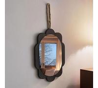 HCBUTAE Miroir De Vanité en Bois Mural, 30x20 cm, Panneau en Bois avec Corde À Crochet Et Chanvre, Miroir De Maquillage Miroir Décoratif Miroir De Chambre De Beauté, Petit Miroir Ménage
