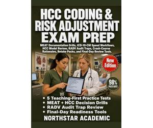 HCC CODING & RISK ADJUSTMENT EXAM PREP: MEAT Documentation Drills, ICD-10-CM Speed Workflows, HCC Model Review, RADV Audit Traps, Crash-Course Rationales, Retake Packs, and Final-Day Review Tools