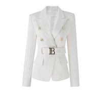 Hcclijo Blazer Femme Texture Blanche avec Ceinture Chic Manteau Moulante Qualité Populaire White M