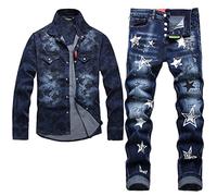 Hcclijo Ensemble de jeans pour homme 2 pièces printemps automne cardigan slim chemise en jean et pantalon skinny stretch chemise M Jeans 31