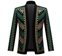 Hcclijo Mens Stylish Court Prince Black Fleece Gold Embroidery Blazer Suit Jacket Wedding Party Prom Suit Blazers Green 4 3XL