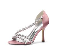 HCDZF Escarpins de mariée en Satin pour Femmes avec Strass - Chaussures de Mariage élégantes pour Occasions Formelles et Cocktails,Rose,43 EU
