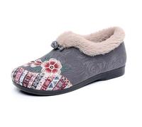 HCDZF Mocassins d'hiver pour Femmes, brodés, doublés de Fausse Fourrure Chaude, à Enfiler, Chaussures en Coton antidérapantes,Gris,39.5 EU