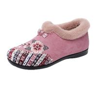 HCDZF Mocassins d'hiver pour Femmes, brodés, doublés de Fausse Fourrure Chaude, à Enfiler, Chaussures en Coton antidérapantes,Rose,39.5 EU