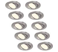 HCFEI Lot de 10 spots LED encastrables à intensité variable Chromé mat Orientable 5 W Plat 230 V Trou de perçage 68 mm Angle d'éclairage 120° Blanc chaud 3000 K