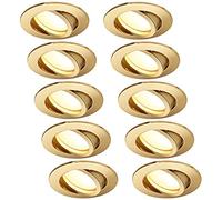 HCFEI - Lot de 10 spots LED encastrables à intensité variable - Doré mat/laiton - Orientable - 5 W - 230 V - Trou de perçage de 68 mm - Angle d'éclairage de 120 ° - Blanc chaud 3000 K