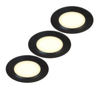 HCFEI Lot de 3 spots LED encastrables ultra plats pour meubles - 12 V - 3 W - Découpe du trou : 55 mm - Avec câble de 2 m - IP44 - Pour armoires à miroir, vitrines, meubles et armoires (noir 3000 K)