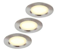 HCFEI Lot de 3 spots LED encastrables ultra plats pour meubles - 12 V - 3 W - Découpe du trou : 55 mm - Avec câble de 2 m - IP44 - Pour armoires à miroir, vitrines, meubles et armoires (acier