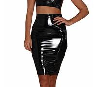 HCFKJ Moulante Jupe,2018 Femmes en Cuir Moulante Sexy Jupe Courte élastique Au-Dessus du Genou Straight Casual Vintage plissée Uniforme Robe de Soirée Fermeture Eclair et Crayon Jupes (L, Noir)