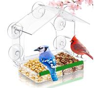 HCGADON Mangeoire transparente pour oiseaux avec 5 ventouses puissantes, plateau d'alimentation amovible pour observation des oiseaux sauvages, décoration de jardin résistante aux intempéries