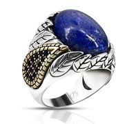 HCGX Bague en argent 925 et lapis-lazuli - Pierre bleue naturelle, sertie d'un chaton ovale, feuille faite main(11)