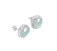 HCGX Boucles d'oreilles en argent S925, cabochon ovale, Jade, pierre verte, jadéite
