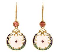 HCGX Boucles d'oreilles en Jade blanc for femmes, boucles émail, bijoux chinois, Style pierre, pendantes
