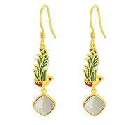 HCGX Boucles d'oreilles en jade blanc for femmes, émail, plaqué or, argent, agate rouge, goutte de paon(White)