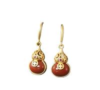HCGX Boucles d'oreilles en jade blanc for femmes, plaqué or, style argent, pendentif pierre d'agate rouge, goutte Wulou(Red)