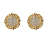 HCGX Boucles d'oreilles en pierre blanche synthétique plaqué or Ruyi Cloud perle bijoux femmes(Goldstyle)