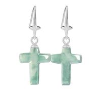 HCGX Boucles d'oreilles en pierre bleue verte for femmes, argent 925, Jade, goutte croisée sculptée