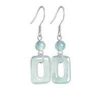 HCGX Boucles d'oreilles en pierre bleue verte for femmes, boucles argent Jade 925, goutte géométrique carrée